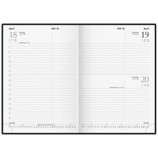 GLOCKEN Buchkalender / Chefkalender A5 2026 schwarz 1 Tag = 1 Seite