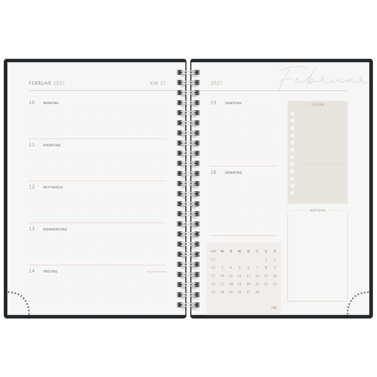 RIDO Buchkalender Premium mit Spirale 2027 Young Line A5 -Marble- 1Woche=2Seiten