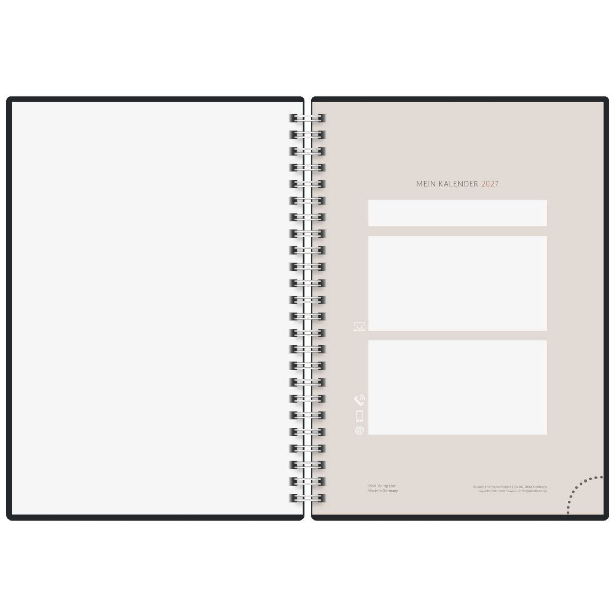 RIDO Buchkalender Premium mit Spirale 2027 Young Line A5 -YOGA- 1Woche=2Seiten