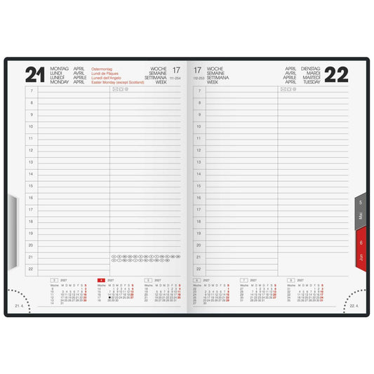 RIDO Buchkalender Mod. ROMA 1 2027 | A5, Kunstleder, schwarz 1 Tag = 1 Seite