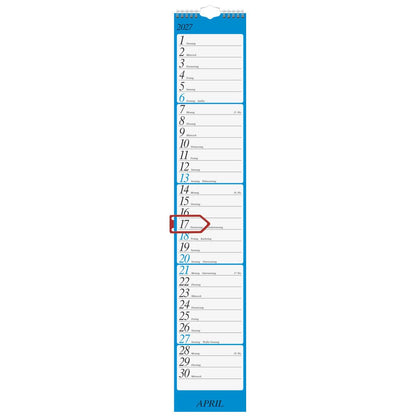 RIDO Streifenkalender 2027 | 120×660 mm farbig 1 Monat = 1 Seite