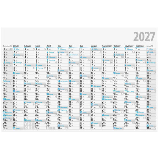 RIDO Plakatkalender 2027 1020×680 mm gefaltet | 14 Monate