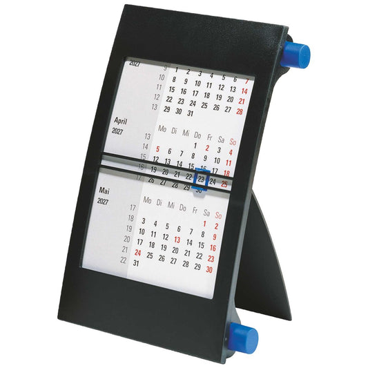 RIDO 3-Monats-Tischkalender mit Drehmechanik 2027 | 90×120 mm, blau/schwarz