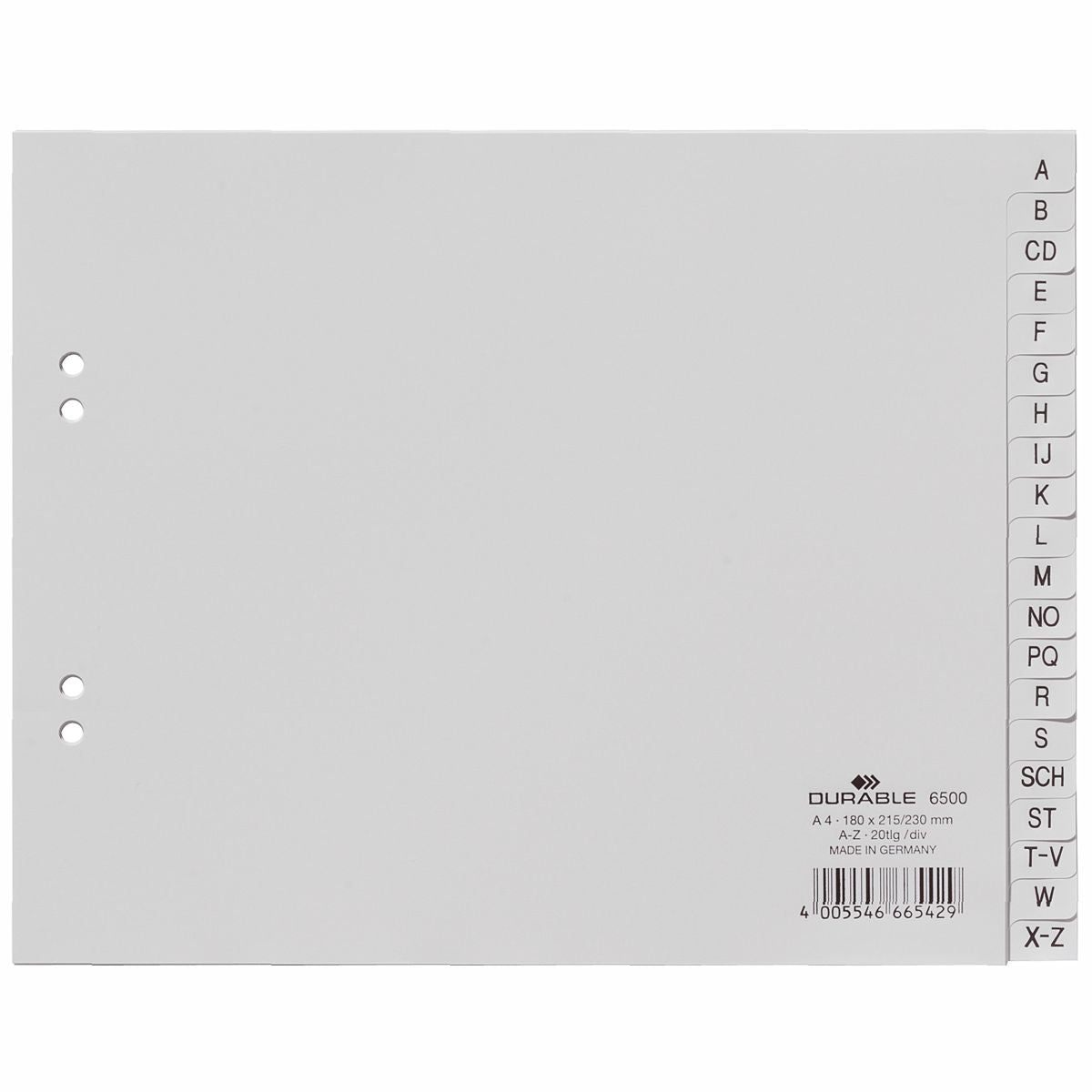 DURABLE Register 6500 2/3 A4 A-Z halbe Höhe grau 20 teilig