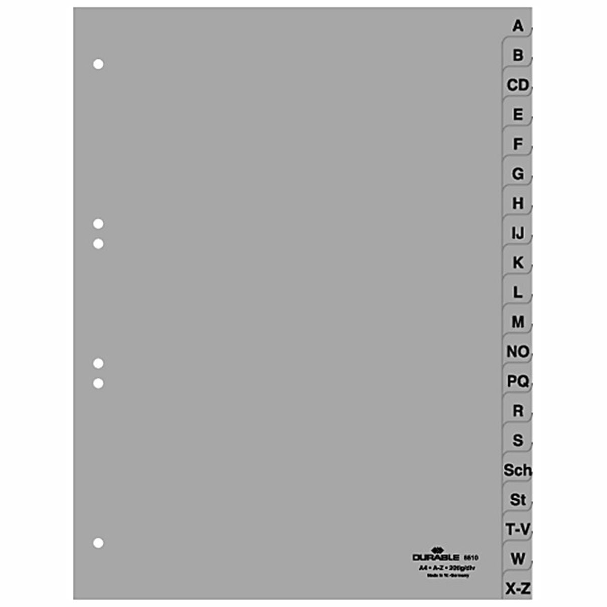 DURABLE ABC Register 6510 A4 A-Z 20tlg PP volle Höhe grau