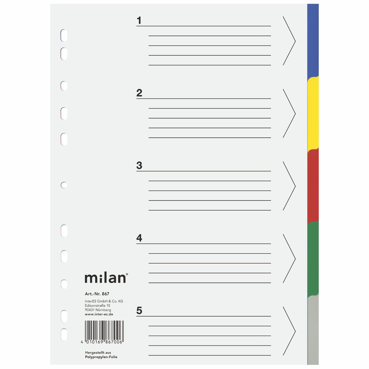 MILAN Register 867 A4 PP 5-teilig farbig