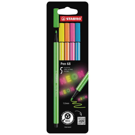 STABILO Fasermaler pen 68/5 NEON 1-2mm 5 Stück im Etui