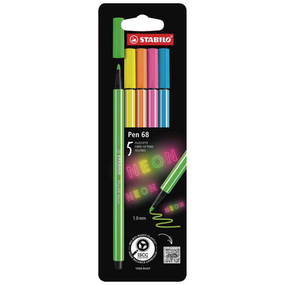 STABILO Fasermaler pen 68/5 NEON 1-2mm 5 Stück im Etui