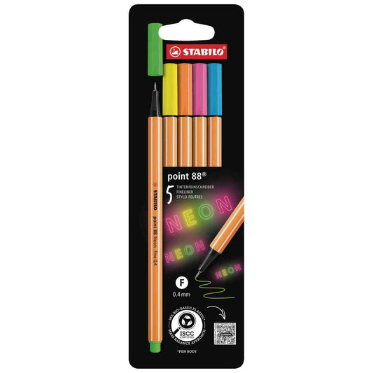 STABILO Fineliner point 88 neon 0,4mm 5 Stück im Etui