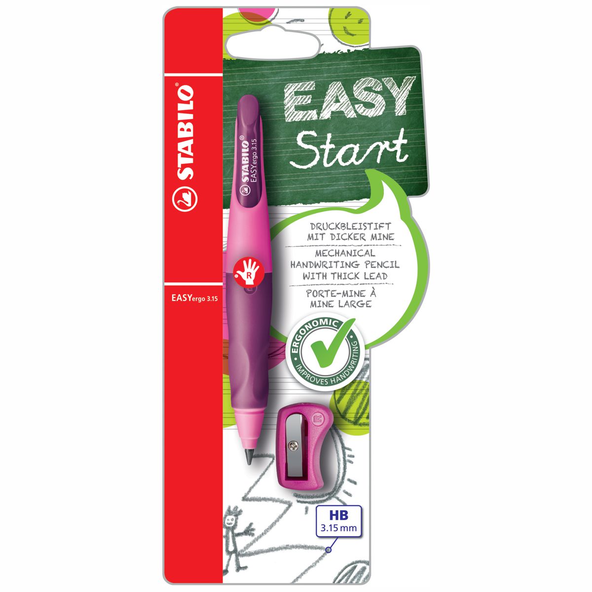 STABILO Druckbleistift EASYergo R 3,15mm pink / lila + Spitzer