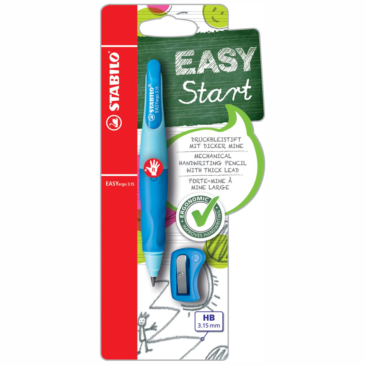 STABILO Druckbleistift EASYergo R 3,15mm hellblau / dunkelblau + Spitzer
