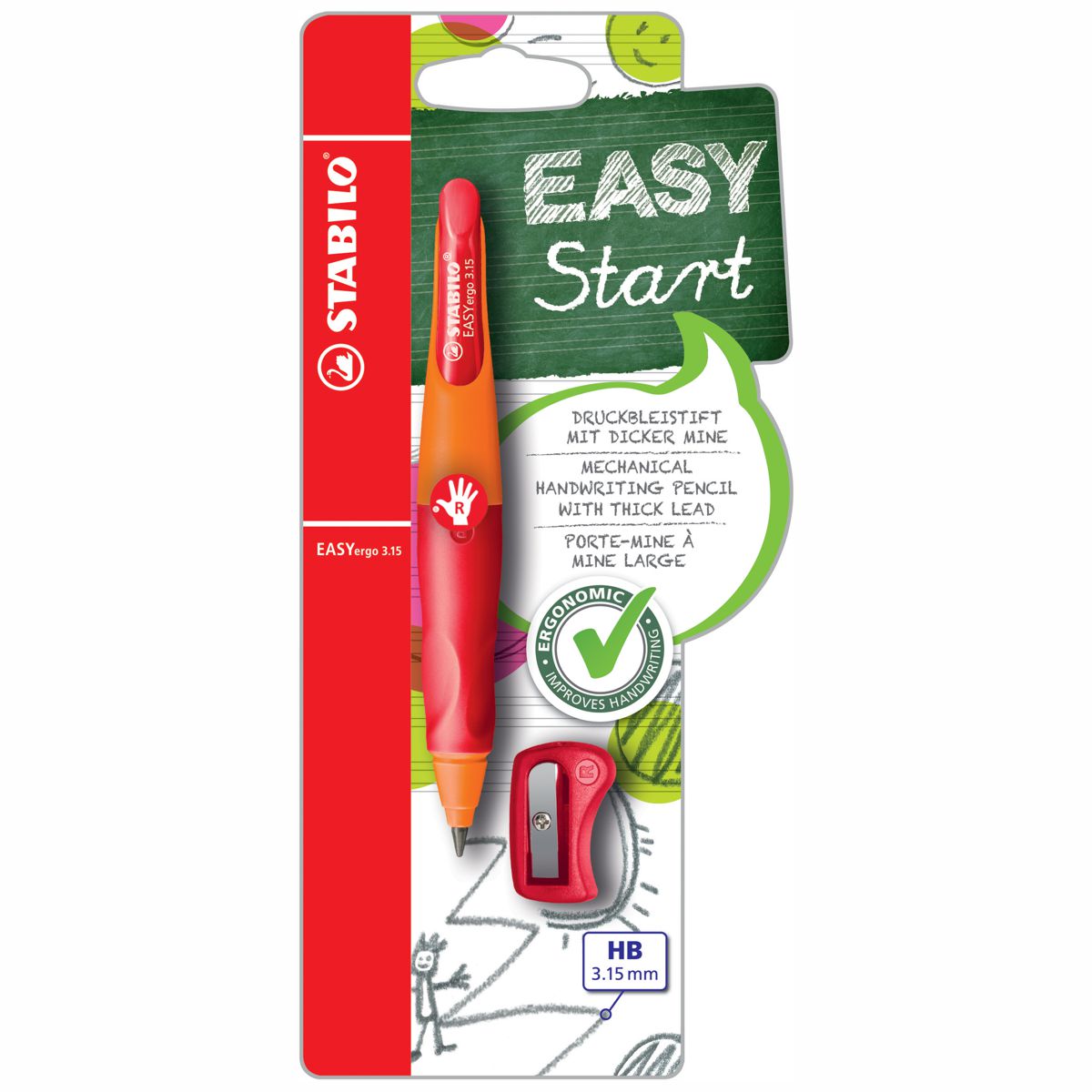 STABILO Druckbleistift EASYergo R 3,15mm orange / rot + Spitzer