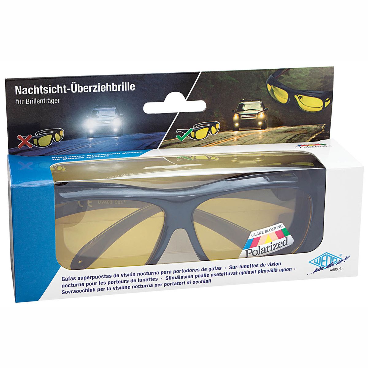 WEDO Überzieh-Nachtsicht schwarz Polarized gelb getönt incl. Brillenhülle