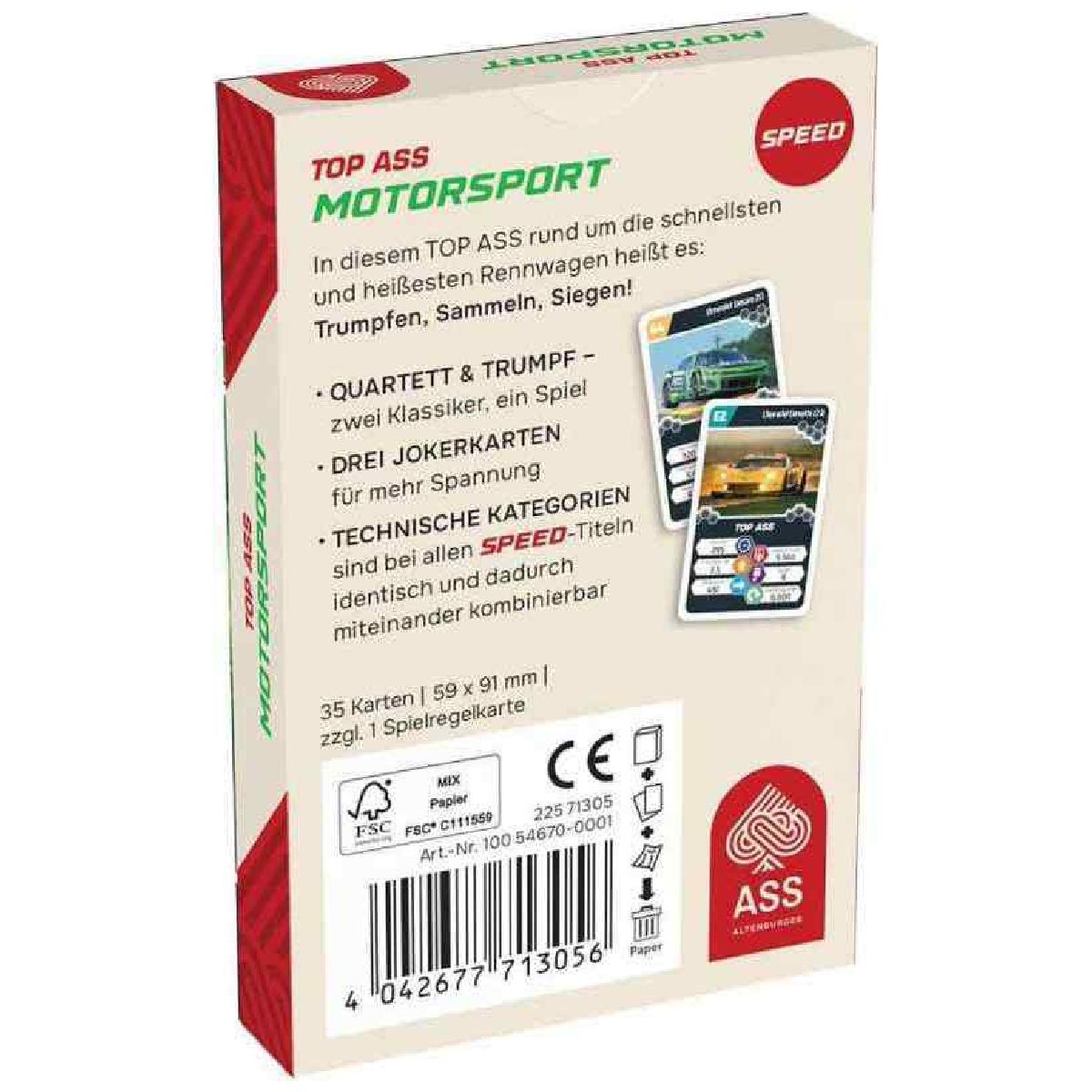 ASS Quartett TOP ASS im Karton MOTORSPORT 59 x 91 mm 35+1 Spielkarten