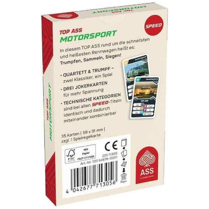 ASS Quartett TOP ASS im Karton MOTORSPORT 59 x 91 mm 35+1 Spielkarten