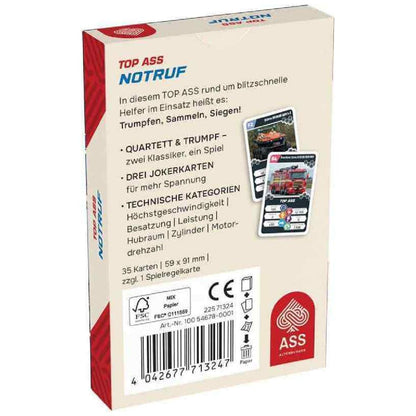 ASS Quartett TOP ASS im Karton NOTRUF 59 x 91 mm 35+1 Spielkarten