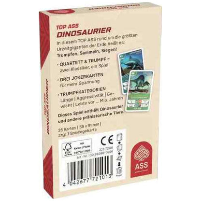 ASS Quartett TOP ASS im Karton DINOSAURIER 59 x 91 mm 35+1 Spielkarten