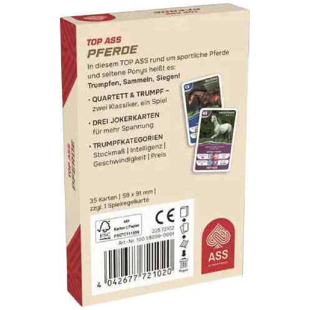 ASS Quartett TOP ASS im Karton PFERDE 59 x 91 mm 35+1 Spielkarten