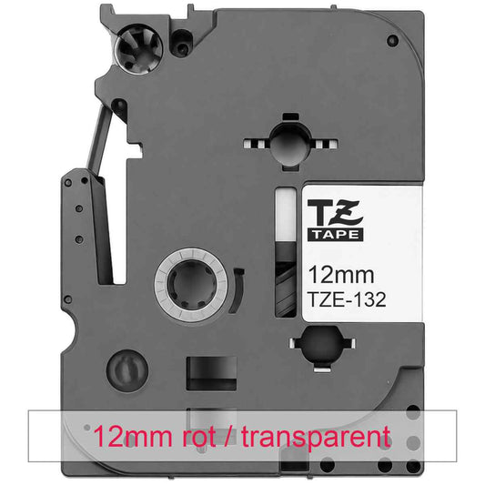 BROTHER Schriftband TZe-132 12mm x 8m rot auf transparent