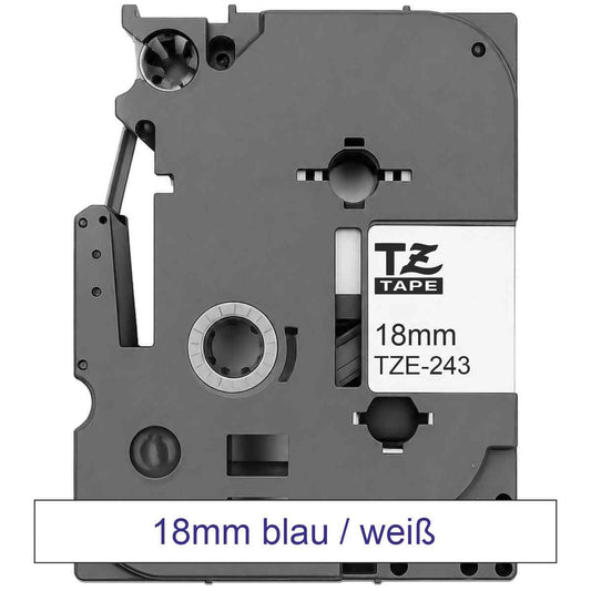 BROTHER Schriftband TZe-243 18mm x 8m blau auf weiß