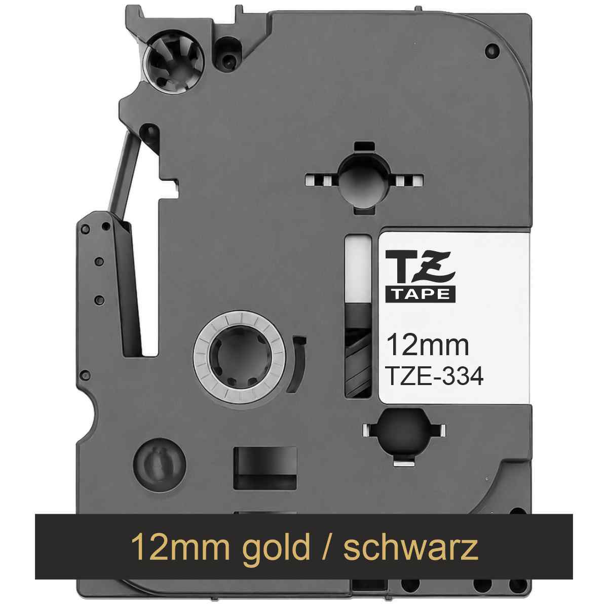 BROTHER Schriftband TZe-334 12mm x 8m gold auf schwarz