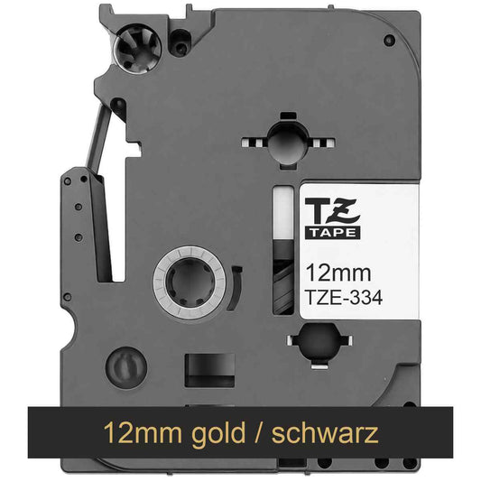 BROTHER Schriftband TZe-334 12mm x 8m gold auf schwarz