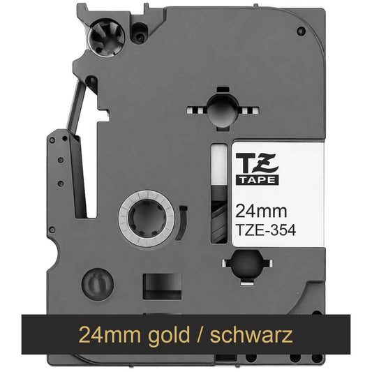 BROTHER Schriftband TZe-354 24mm x 8m gold auf schwarz