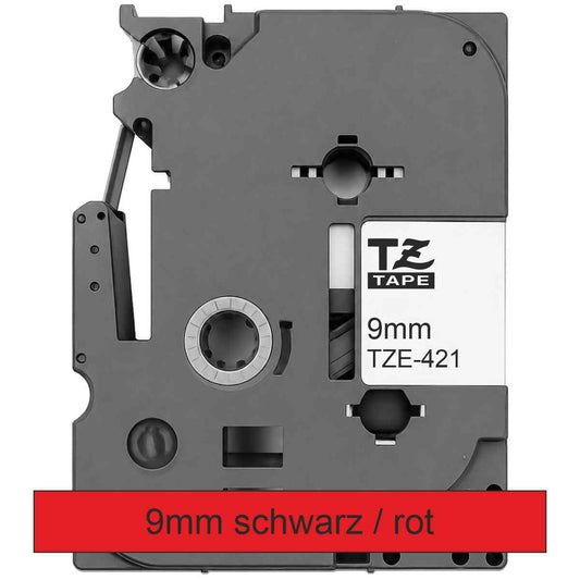 BROTHER Schriftband TZe-421 9mm x 8m schwarz auf rot