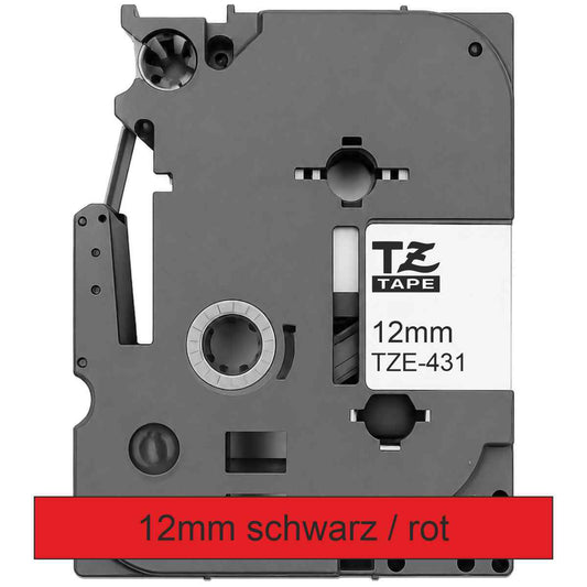 BROTHER Schriftband TZe-431 12mm x 8m schwarz auf rot