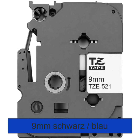 BROTHER Schriftband TZe-521 9mm x 8m schwarz auf blau