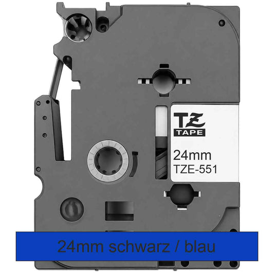 BROTHER Schriftband TZe-551 24mm x 8m schwarz auf blau