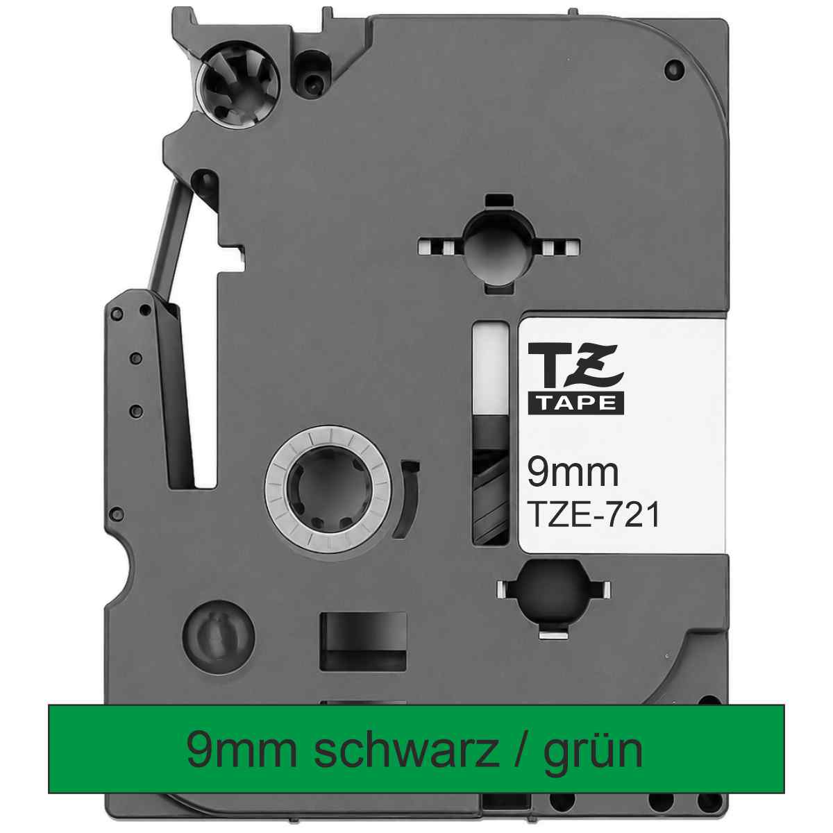 BROTHER Schriftband TZe-721 9mm x 8m schwarz auf grün