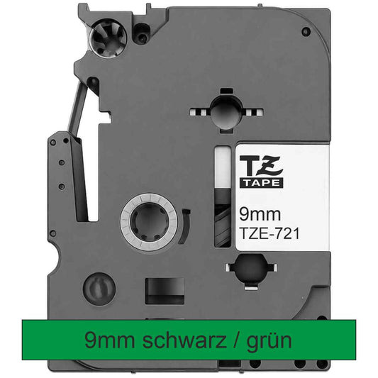 BROTHER Schriftband TZe-721 9mm x 8m schwarz auf grün