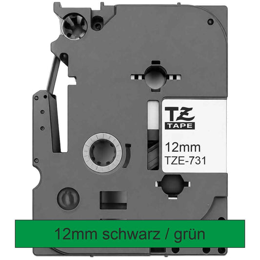 BROTHER Schriftband TZe-731 12mm x 8m schwarz auf grün