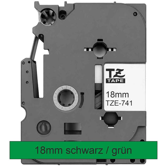BROTHER Schriftband TZe-741 18mm x 8m schwarz auf grün