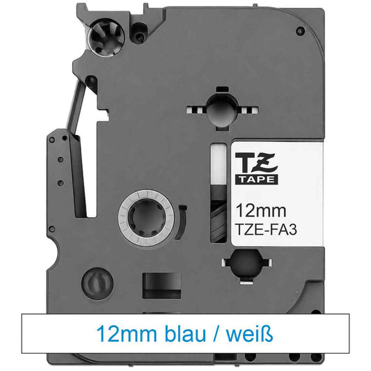 BROTHER Schriftband TZe-FA3 12mm x 3m Textilband blau / weiß