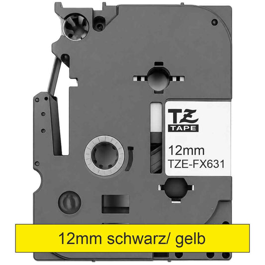 BROTHER Schriftband TZe-FX631 12mm x 8m FLEXIBEL schw / gelb