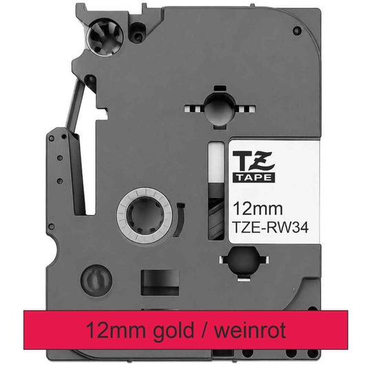 BROTHER Schriftband TZe-RW34 12mm x 4m gold auf weinrot