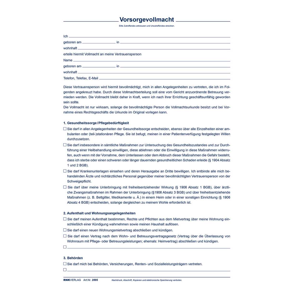 RNK Patientenverfügung 2895 C5 220x162mm mit Betreuungsverfügung + Vorsorgevollmacht