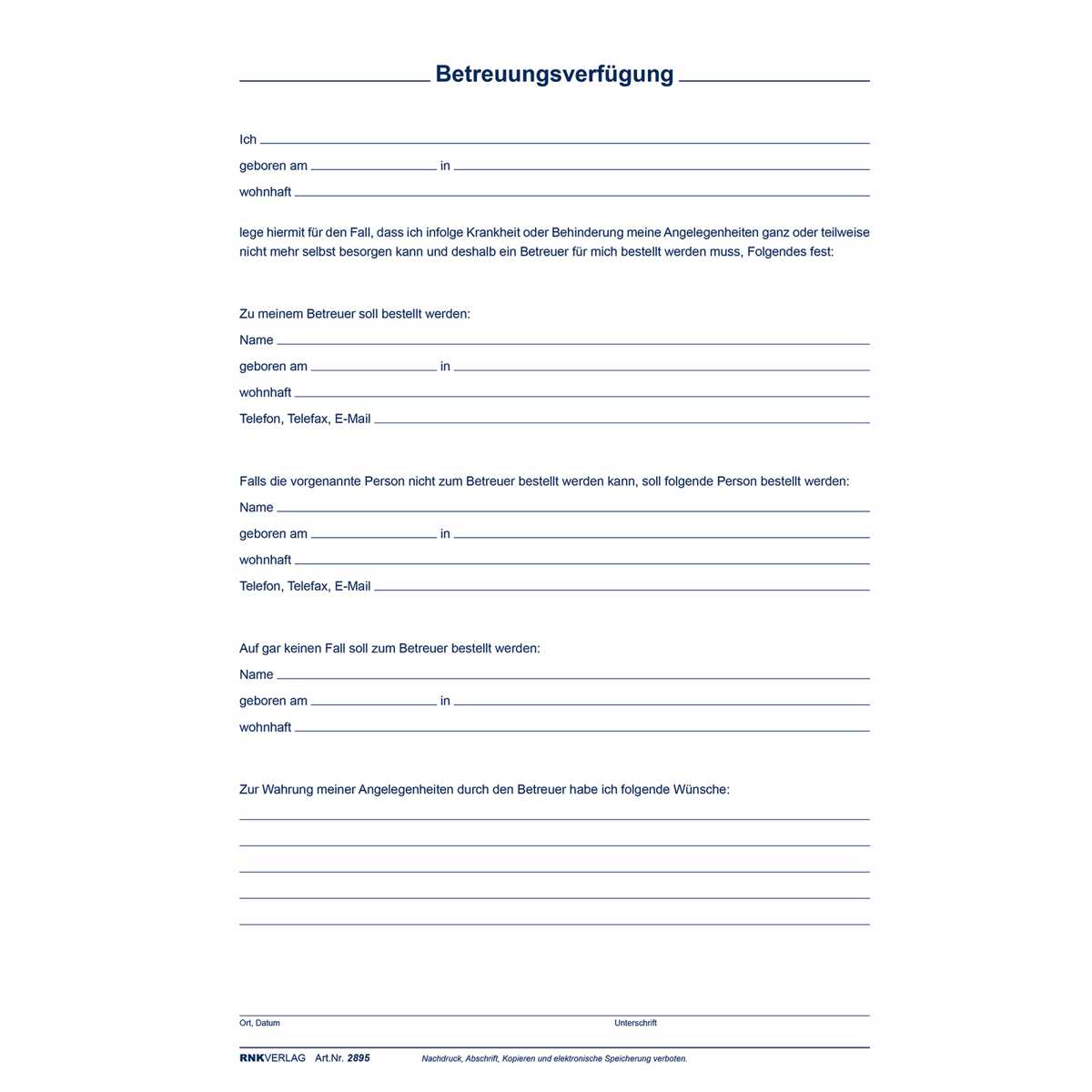 RNK Patientenverfügung 2895 C5 220x162mm mit Betreuungsverfügung + Vorsorgevollmacht