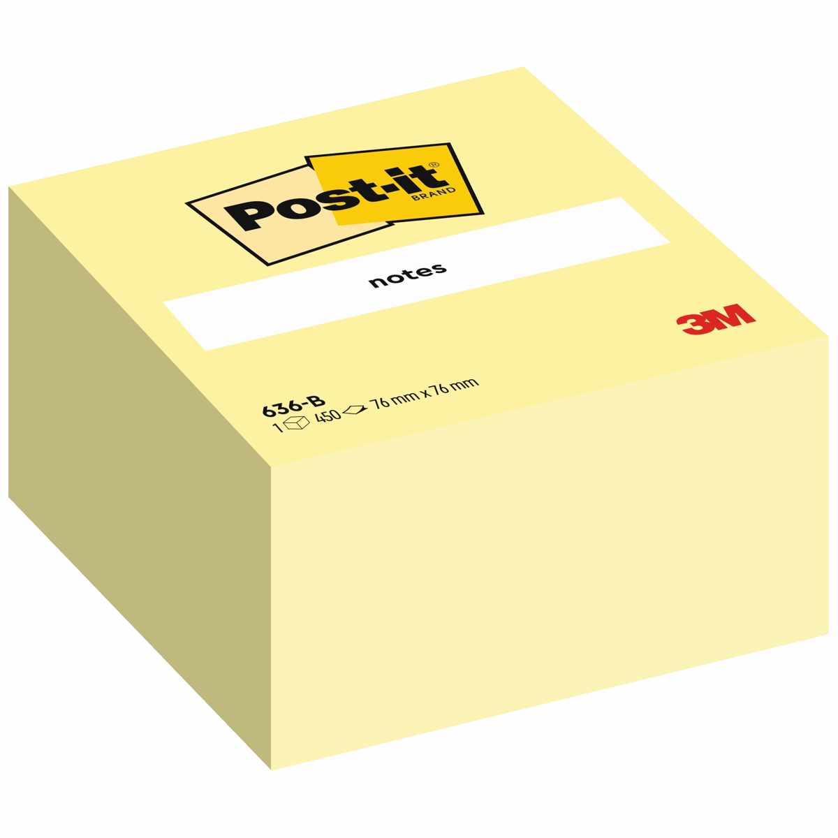 POST-IT Haftnotizwürfel 636B  gelb 76x76mm, 450 Blatt
