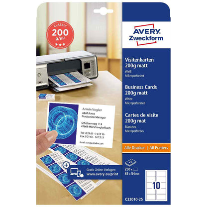 AVERY Visitenkarten C32010-25 85x54mm 185g 250 Stück
