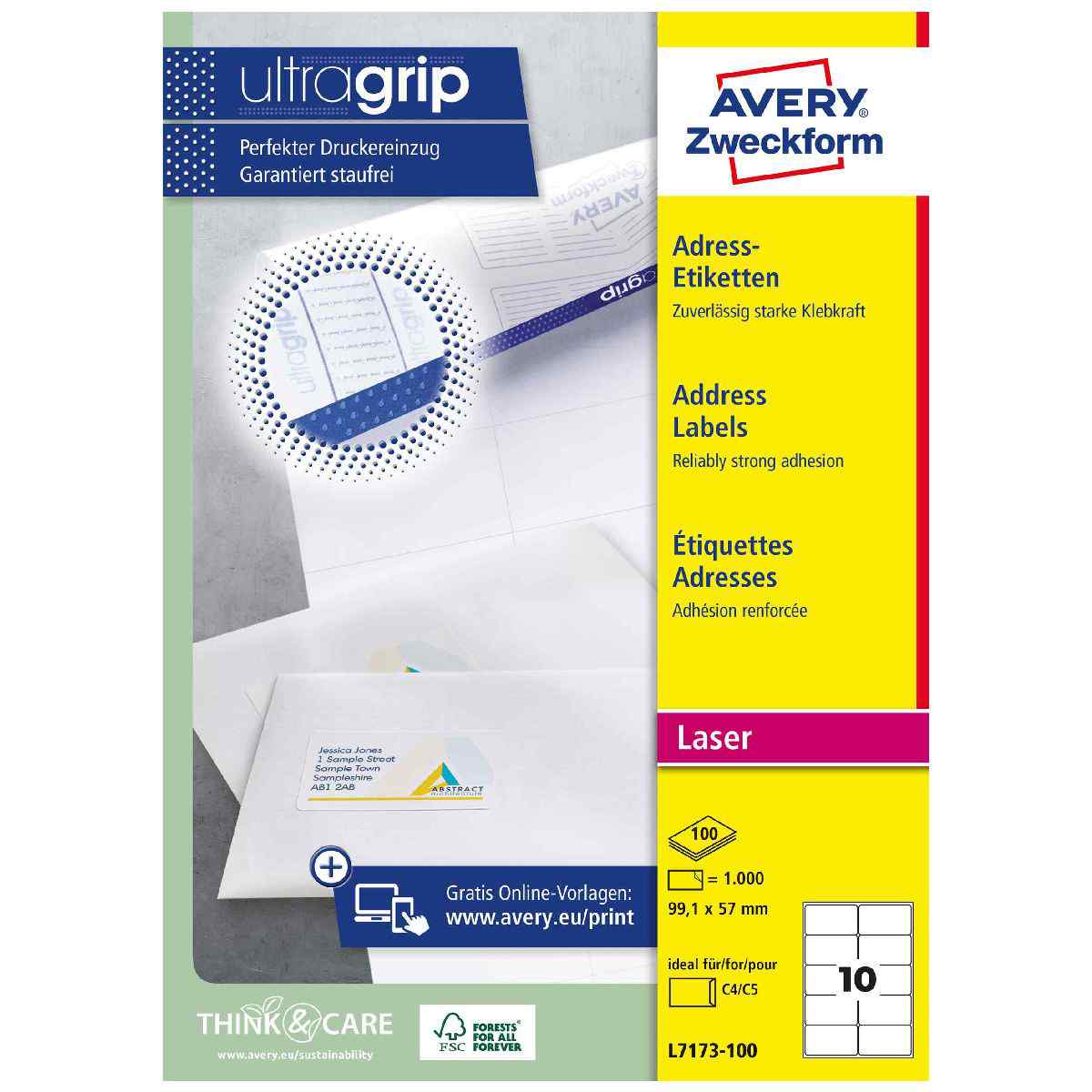AVERY Etiketten L7173-100 99,1x57mm weiß A4 100 Blatt = 1000 Etiketten