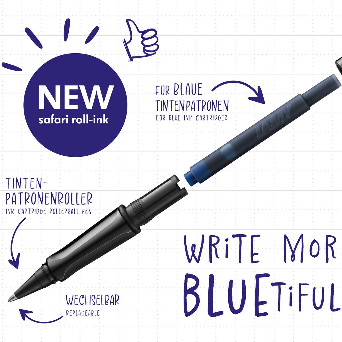 LAMY Tintenroller safari 612 Roll-ink vista transparent für Tintenpatrone T10