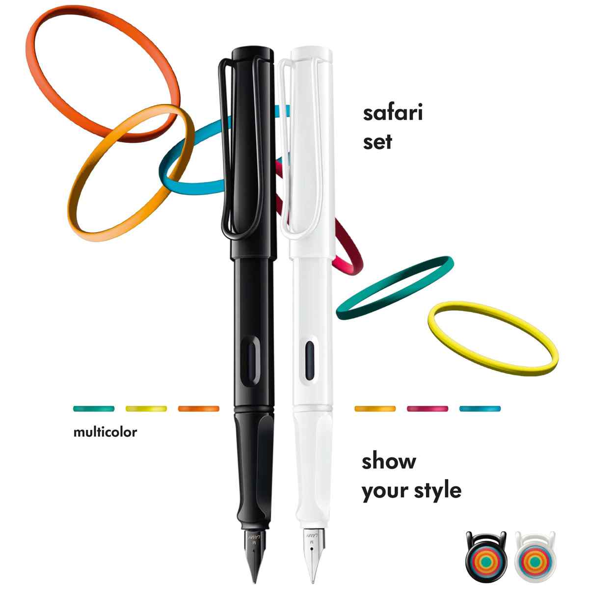 LAMY Safari Füllhalter Set Multicolor Feder M | 2 Stück Füllhalter schwarz + weiß
