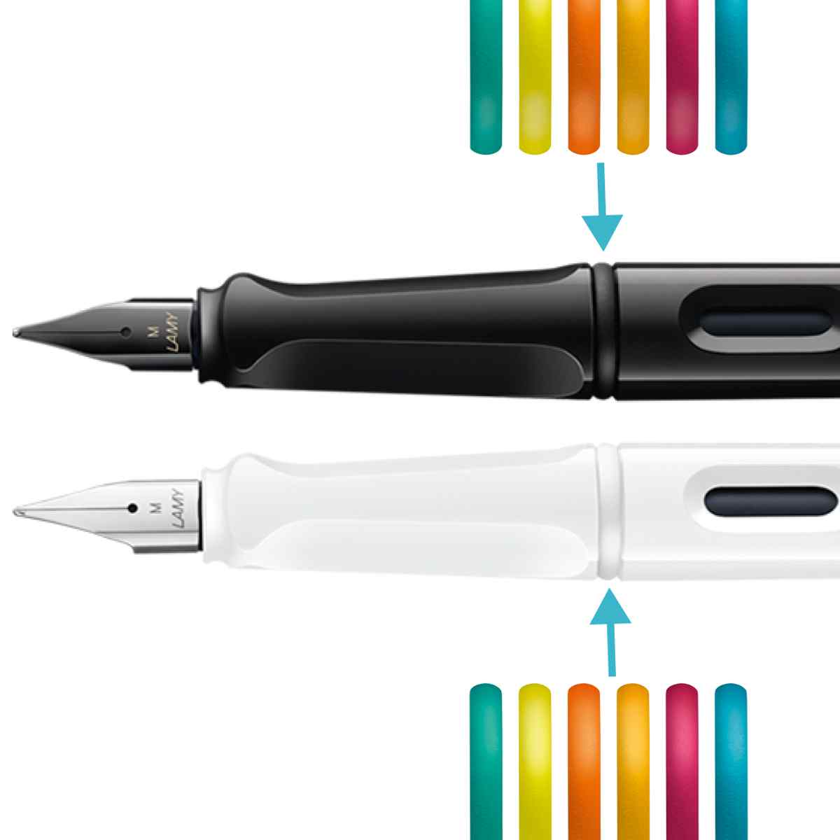 LAMY Safari Füllhalter Set Multicolor Feder M | 2 Stück Füllhalter schwarz + weiß