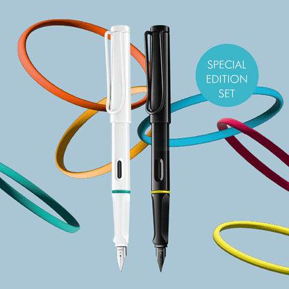LAMY Safari Füllhalter Set Multicolor Feder M | 2 Stück Füllhalter schwarz + weiß