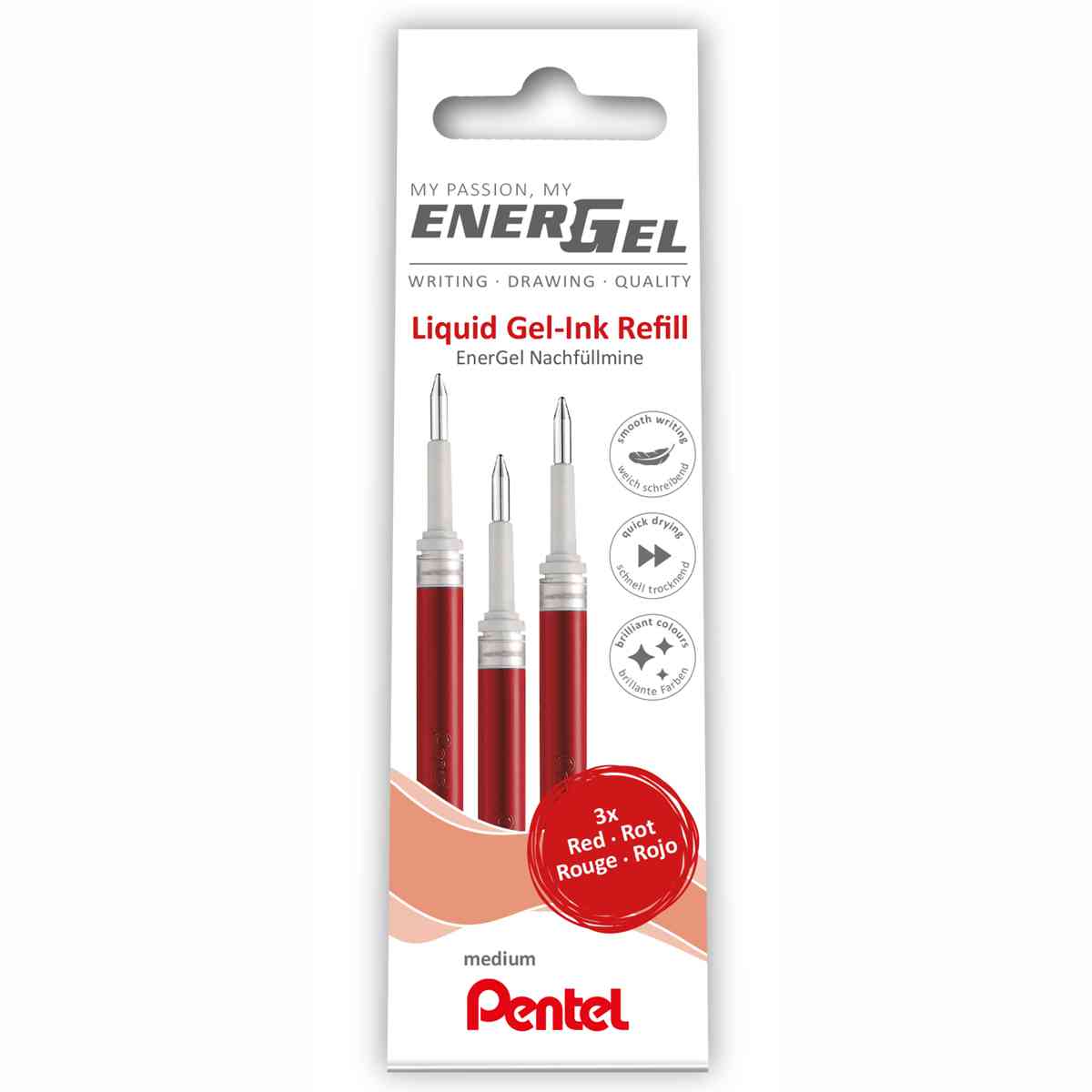 PENTEL EnerGel Nachfüllmine LR7-3B 0,35mm rot 3 Stück