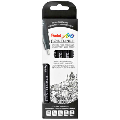 PENTEL Pigmentliner S20P 5 Strichstärken schwarz 0,05 | 0,1 | 0,3 | 0,5 | 0,8mm