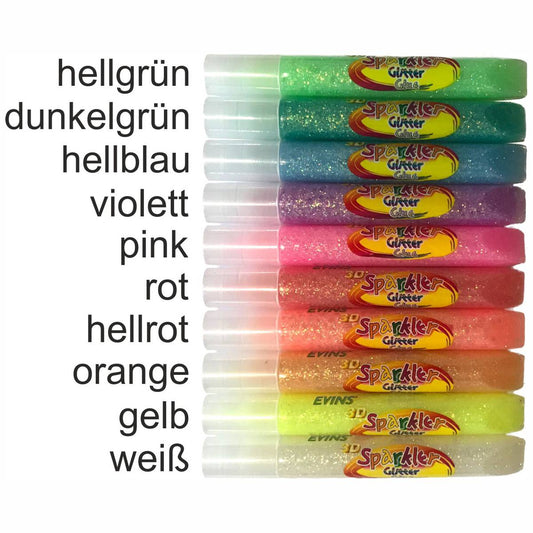 3D-Neon-Glitterfarben Glitzerkleber Glitterglue Tube 11ml 10 Farben im Set